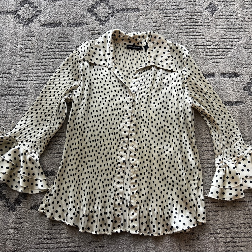 Essentials by Milano Polka Dot Ruffle Sleeve Blouse